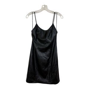 Alice + Olivia Classics Black Faux Leather Dress Sz 6 Spaghetti Straps Zipper